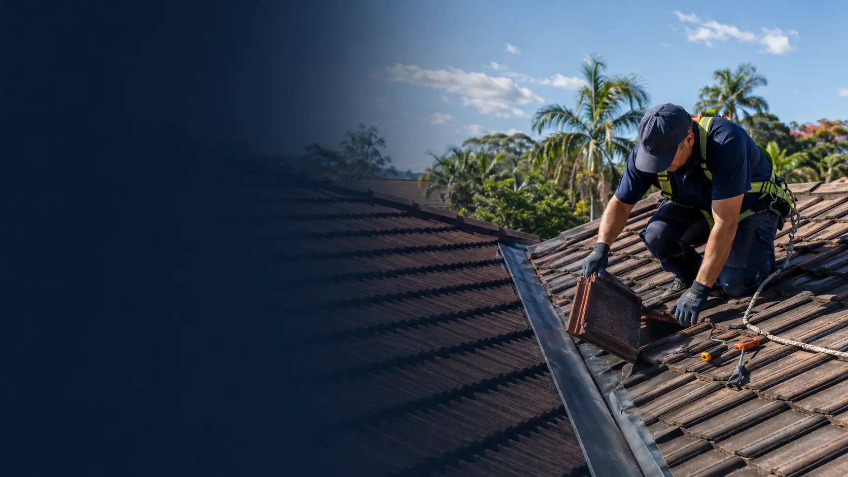 Representative Brisbane roof leak inspection at a tiled roof valley